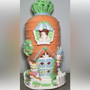 Spring Easter Bunny Rabbit Carrot Gingerbread Clay House Light Up Decor NEW